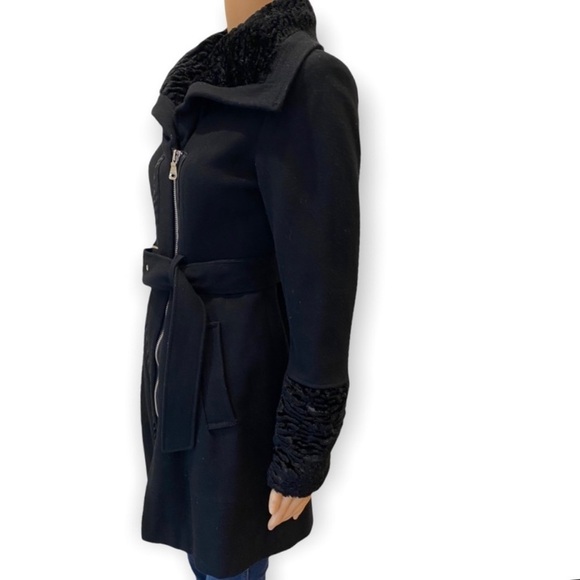 GUESS MELTON WOOL BLEND ASYMMETRICAL ZIP PEACOAT - Picture 6 of 9